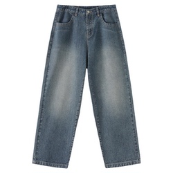 吕小虎ACTUP 水洗复古直筒竖条纹牛仔裤男春季宽松通勤休闲长裤子