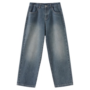 吕小虎ACTUP 水洗复古直筒竖条纹牛仔裤男春季宽松通勤休闲长裤子