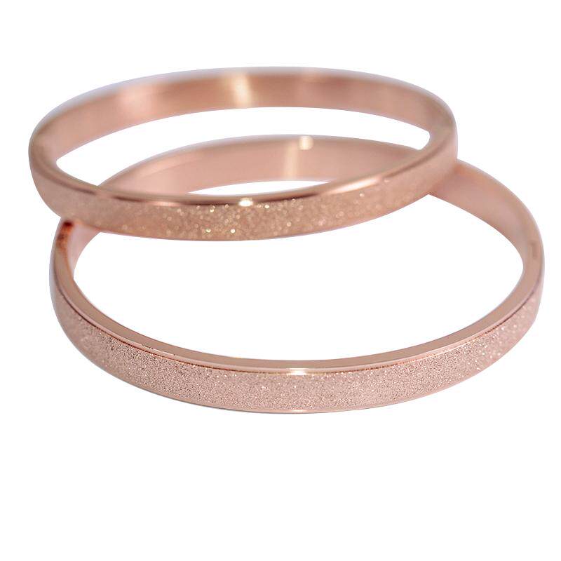 气质磨砂情侣手镯彩金钛钢镀18K玫瑰金简约时尚手环女男饰品质感