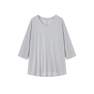 XWI欣未含天丝羊毛轻氧云感针织衫女春夏季轻薄宽松U领慵懒风T恤