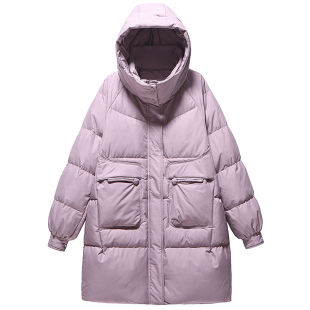 300斤中长款加厚立领休闲外套胖莹莹大码女装冬季连帽加厚羽绒服