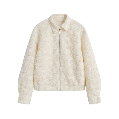 MELLOW SENSE 重工奢感立体花朵刺绣翻领宽松外套