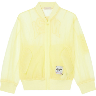 【季末折扣】N°21 秋冬女童清新时尚品牌标志刺绣绢网黄色外套