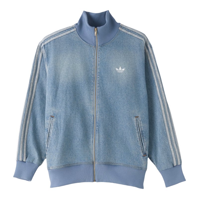adidas 阿迪达斯三叶草26秋新款条纹拉链做旧浅蓝牛仔外套KS4970