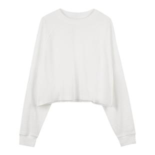弥古白色插肩袖长袖短款卫衣t恤女春秋高级感小个子宽松休闲上衣