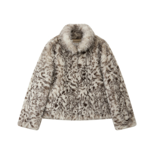 物理少年「月光捕手」复古造型感蓬松柔软保暖豹纹短款毛绒外套
