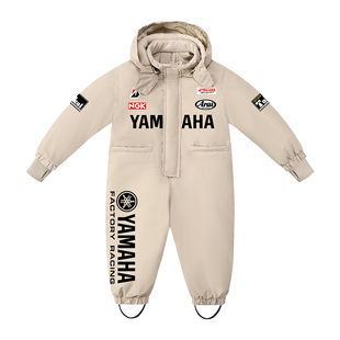 雅马哈摩托车联名儿童连体滑雪服2025新款男童保暖加绒滑雪装备