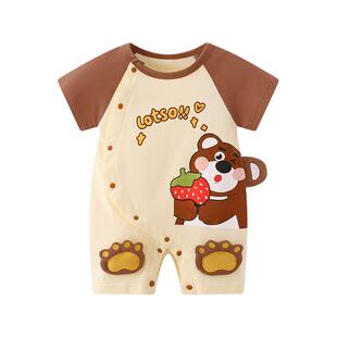 婴儿短袖连体哈衣男女宝宝夏季爬服新生儿衣服夏装纯棉外出服薄款