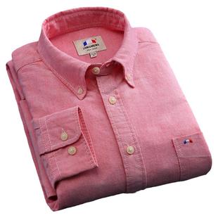 朗蒙纯棉红色牛津纺衬衫男中青年长袖韩版休闲外套内搭中式白衬衣