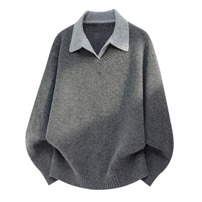 拉夏贝尔绵羊毛假两件拼接毛衣冬季男款美式撞色polo领针织衫保暖