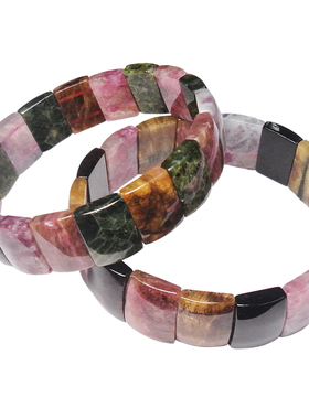 天然彩碧玺手链单圈水晶手镯手串