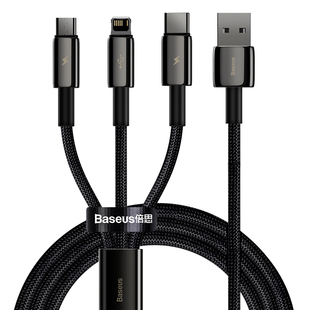 3 in 1 USB C Cable适用于iPhone 12 X 11 Pro Max Charger三合一手机数据线Type-C接口二合一快充充电线