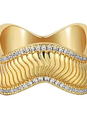 luvaj镶钻波浪戒指欧美复古小众