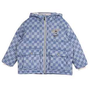 IVY HOUSE常春藤童装男童冬款校园复古防风连帽棋盘格羽绒服外套