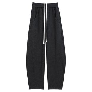 白色阔腿裤女春秋冬休闲羊毛香蕉卫裤宽松加绒运动裤垂感弯镰刀裤