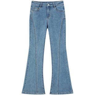 乐町复古高腰喇叭裤2025年春季显瘦牛仔裤女美式垂坠感微喇裤子