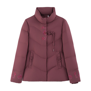 雪中飞短款羽绒服女款秋冬季中年妈妈刺绣盘扣冬装中老年保暖外套