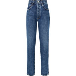 【折扣】GOLDSIGN 女高腰棉质直筒九分牛仔裤露脚裸