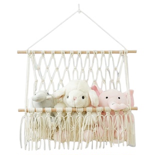 北欧手工编织挂毯棉绳置物架简约装饰儿童房杂志娃娃收纳网兜成品