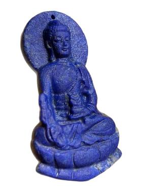 天然老矿青金石原矿雕刻佛挂坠