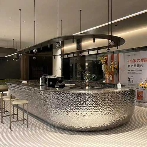 会所售楼部水吧台不锈钢造型不锈钢吧台水波纹吧台收银台不锈钢台