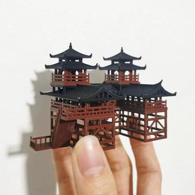 中式古建筑流水连廊桥假山造景小摆件水陆鱼缸鱼池盆景植物微景观