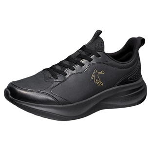 乔丹运动鞋男鞋革面革面防水春季跑步鞋轻便软底减震休闲黑色跑鞋