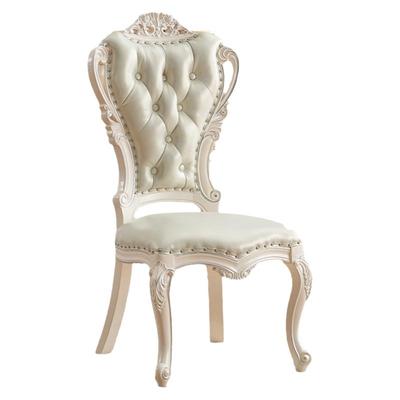 实木雕刻欧式餐椅餐桌椅珍珠白色美式布艺咖啡椅设计休闲扶手椅子