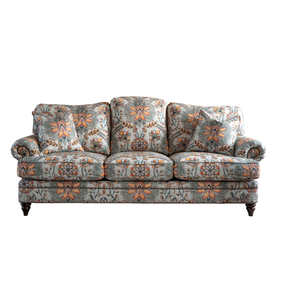 中古vintage沙发美式田园进口全棉印花三人布艺羽绒3+2+1组合