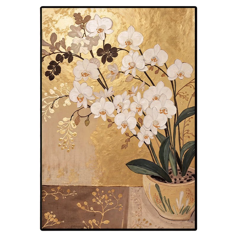 中古风花卉油画客厅背景墙挂画