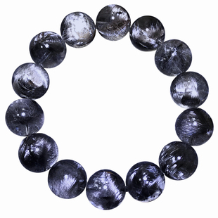 收藏级天然黑银钛晶手链黑发晶钛晶猫眼男女单圈多圈白发水晶手串