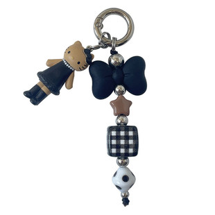 Clove 黑皮长腿KT猫手机链吊坠可爱黑色蝴蝶结钥匙扣学生书包挂件