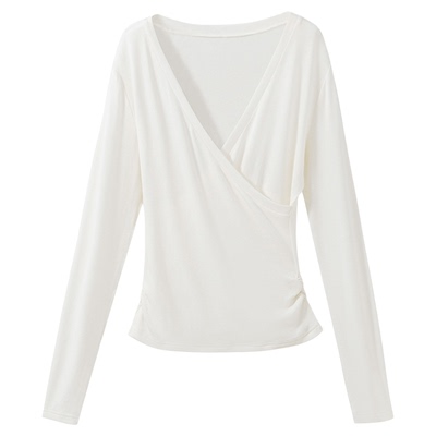 收腰长袖针织打底衫上衣女