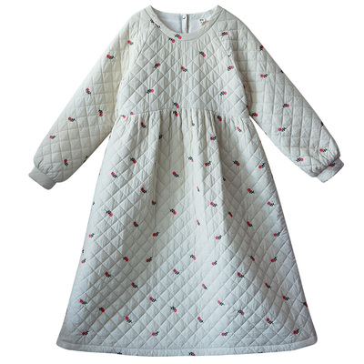 棉衣连衣裙女圆领抽褶2025冬季