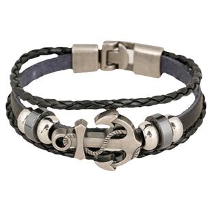 日韩幸运草手绳皮绳女船锚手镯韩版时尚潮男饰品手工编织情侣手链