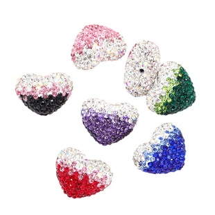 彩色渐变满钻软陶爱心直孔珠子 diy项链手链手机钥匙扣饰品配件