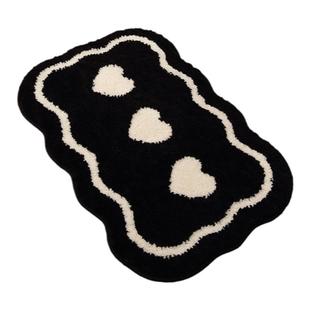 黑白爱心浴室地垫吸水卫生间防滑垫加厚床边地毯卧室门口家用脚垫