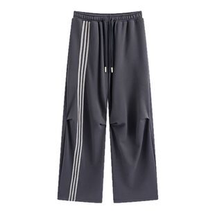 万有引力博物馆撞色竖条杠阔腿裤休闲裤女春季宽松裤子运动裤长裤