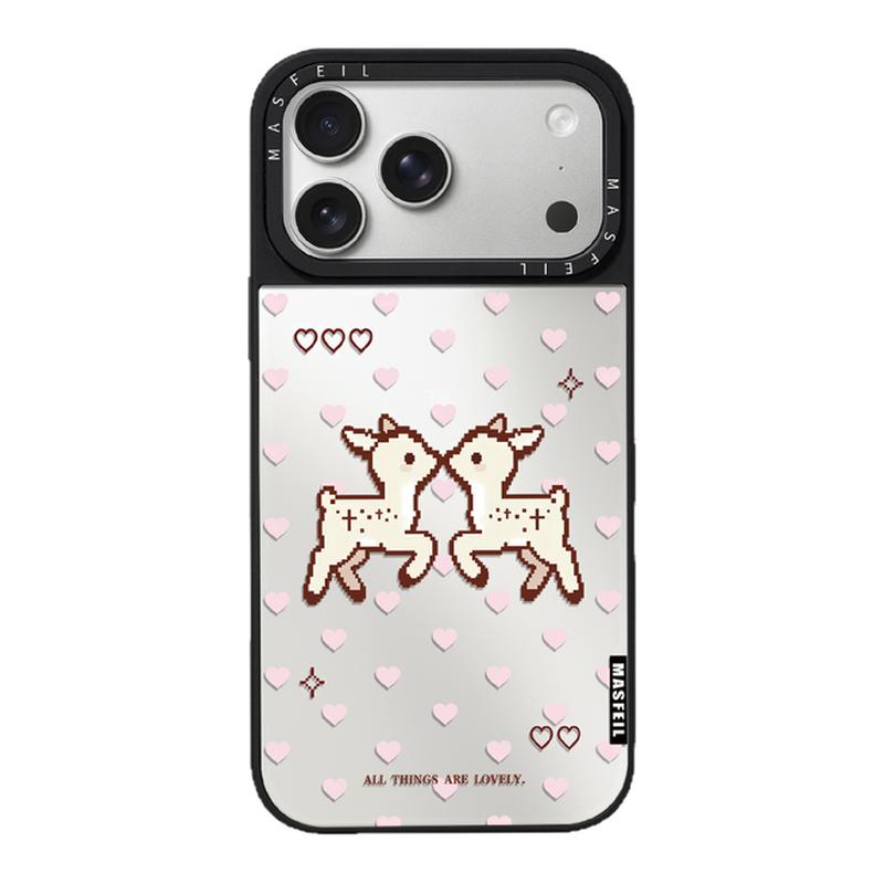 MASFEIL× 爱心小鹿适用iPhone17Promax手机壳新款ip15磁吸带支架苹果16Pro套Jo5镜面女高级感13pm全包14好看