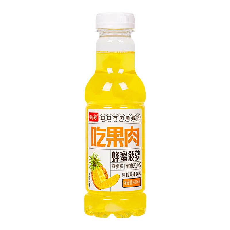 嚼着喝吃果肉大果粒蜂蜜菠萝葡萄荔枝蜜桃果肉果汁饮料450ml*15瓶