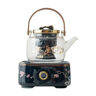 电陶炉煮茶器玻璃沏茶煮茶壶烧水泡茶壶方形大容量蒸汽煮茶炉套装
