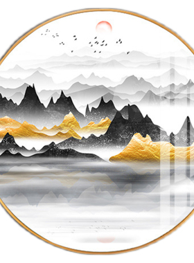 新中式风圆形禅意晶瓷背景墙画