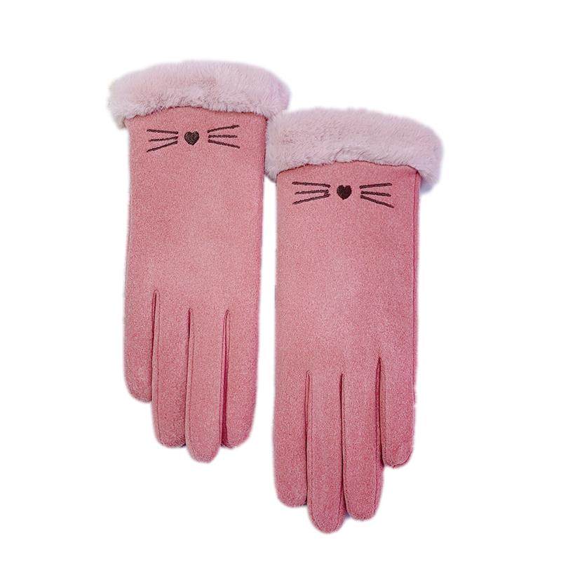 手套女冬天加绒加厚保暖ins可爱触屏麂皮绒骑车防风寒滑雪棉手套
