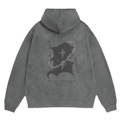 BJHG荆棘插画刺绣仿麂皮绒卫衣