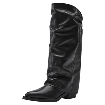 ASH女靴2025秋冬新款LIAM尖头高筒靴女粗跟套筒长靴时装堆堆靴