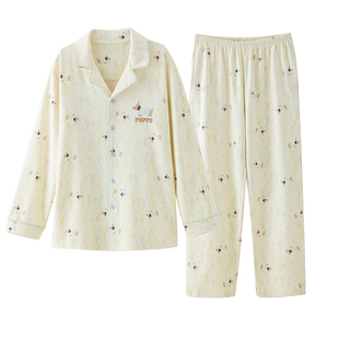 猫人纯棉情侣睡衣2026正流行春秋季宽松大码男士家居服套装可外穿