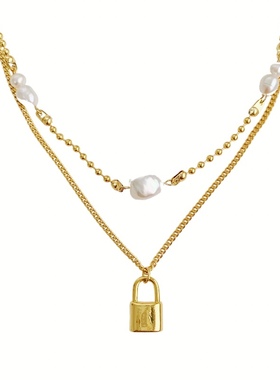 日韩双层项链气质珍珠ins冷淡风