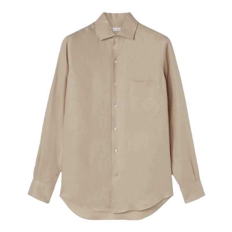 Loro Piana/诺悠翩雅男装蓝色亚麻经典长袖宽松休闲衬衫