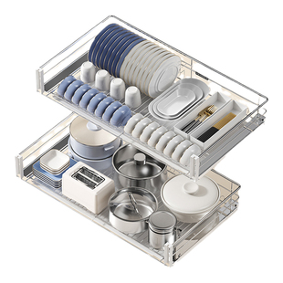 HIGOLD/悍高厨房橱柜双层拉篮304不锈钢阻尼导轨碗碟拉篮锅碗碟架