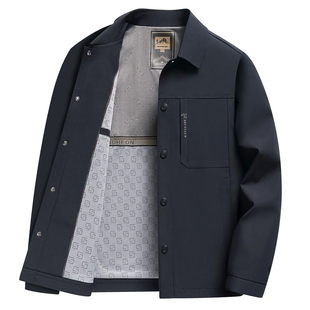 爸爸春装按扣夹克上衣春季2026新款中年男士休闲商务翻领长袖外套